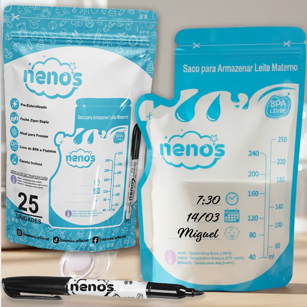 Sacos Para Armazenar Leite Materno de 250ml - NENOS