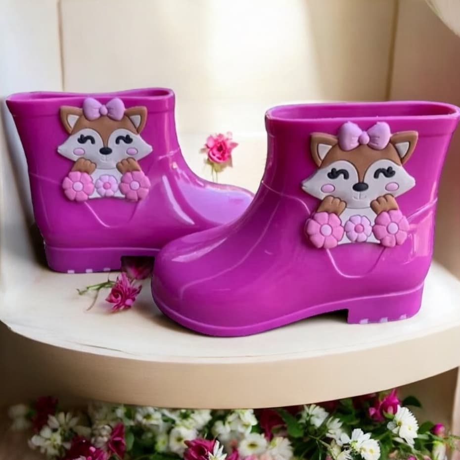 Galocha Infantil Menina Feminina Bota Criança Leve Confortável Antiderrapante Flores Raposa