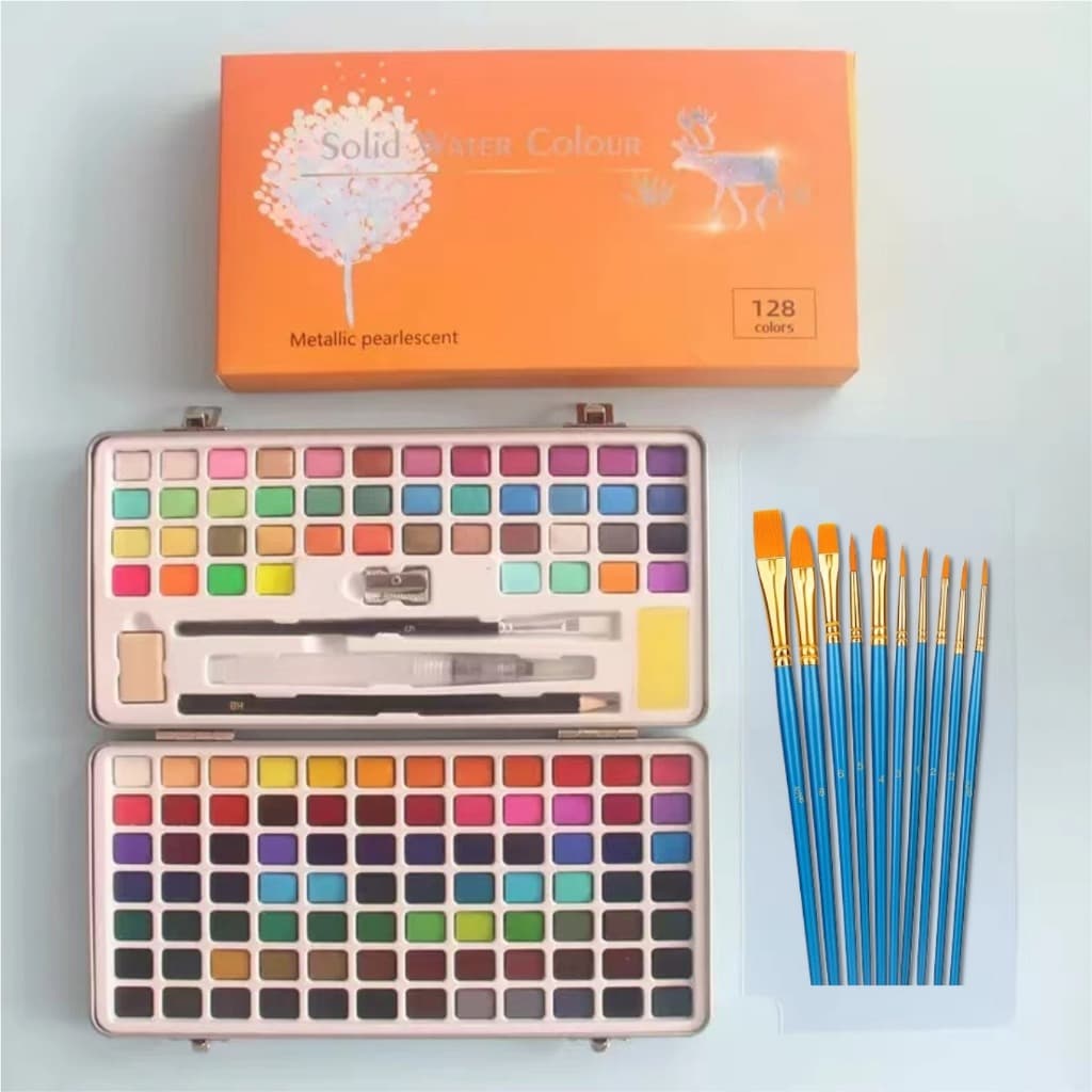 90/100Cores Conjunto de tinta aquarela sólida De Aquarela Bloco Pigmento Caneta com 10 Pincéis artísticos