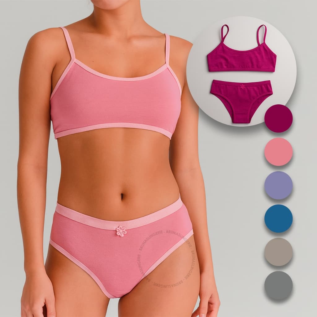 Kit 2 ou 5  Conjuntos Juvenil Calcinha Sutiã Algodão Infantil Pré Adolescente Moça Liso Confortável