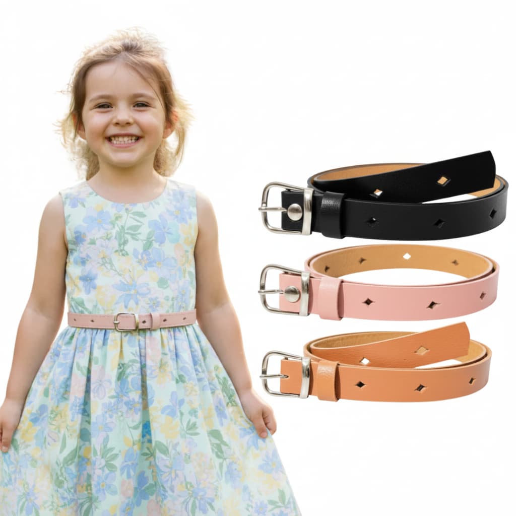 Kit 3 Cintos Infantil Fino Feminino Delicado para Meninas Fivela Prata - Larinha