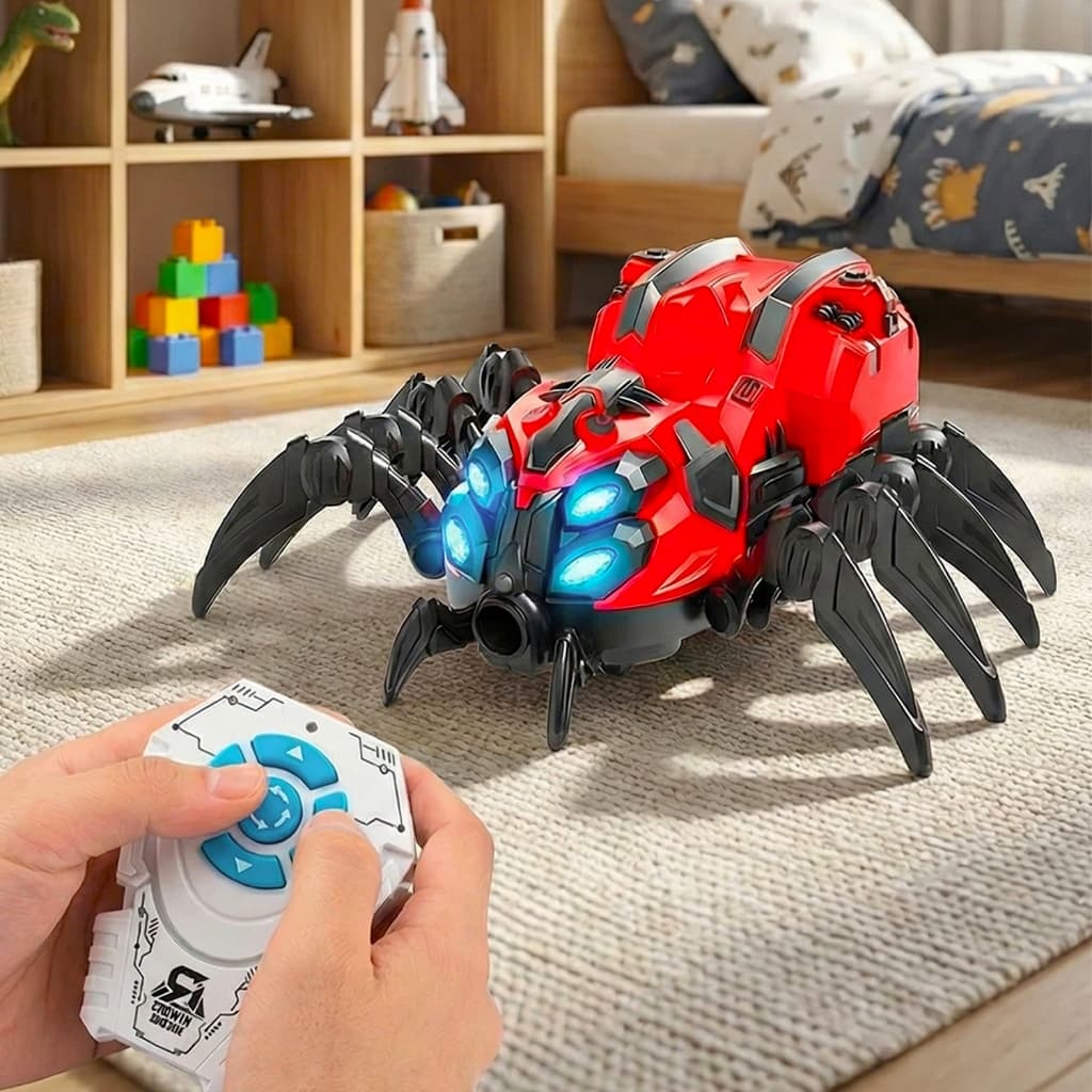 Robo Aranha Controle Remoto Com LED Som Solta Fumaça Brinquedo Eletrônico Interativo - Art Brink