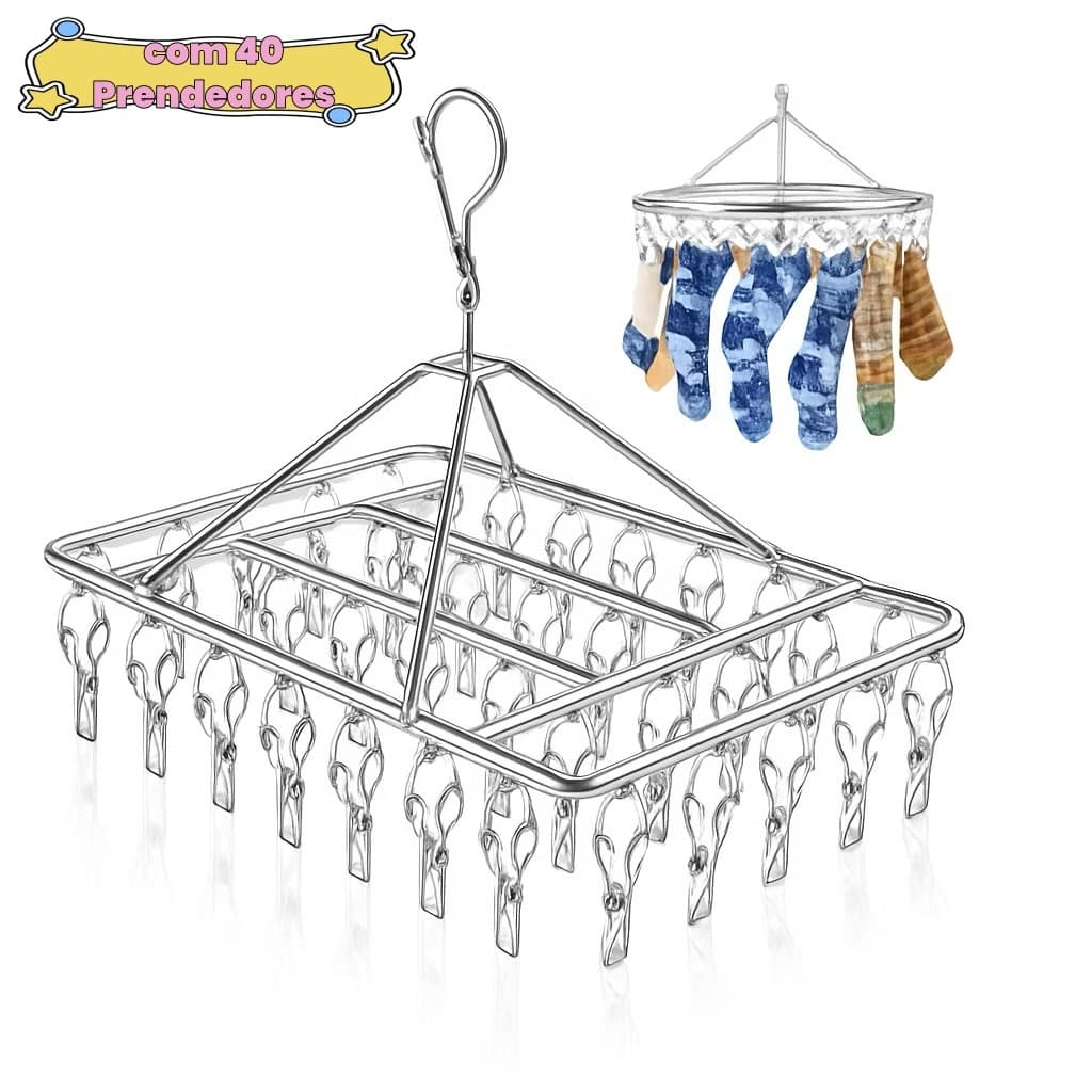 Varal 40 Prendedores Roupa Bebe Calcinha Cueca Dobrável Inox