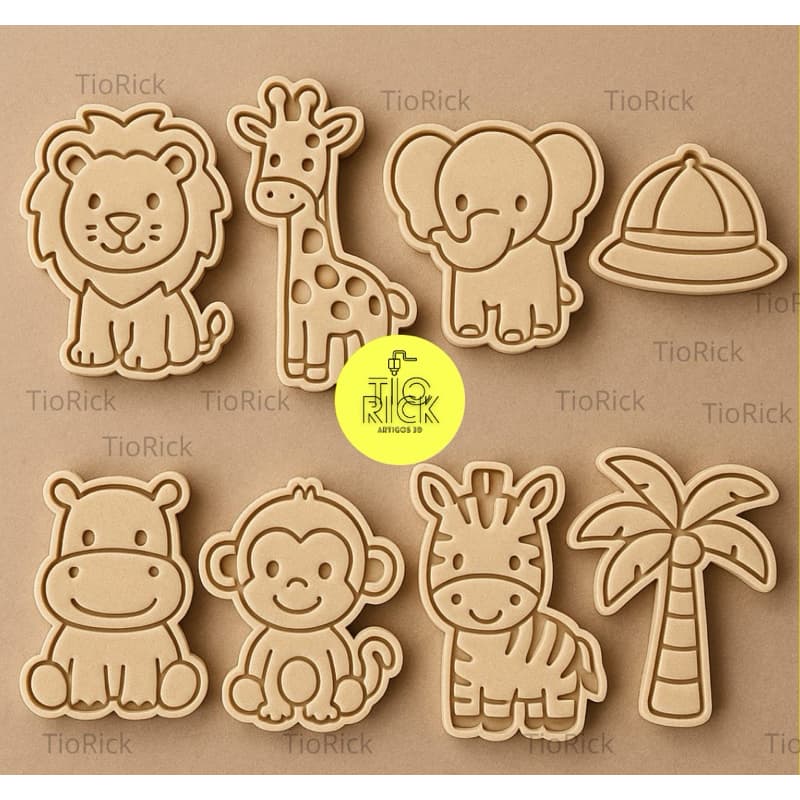 kit 8 unidades cortador e marcador tema safari para pasta americana, biscoitos e outros