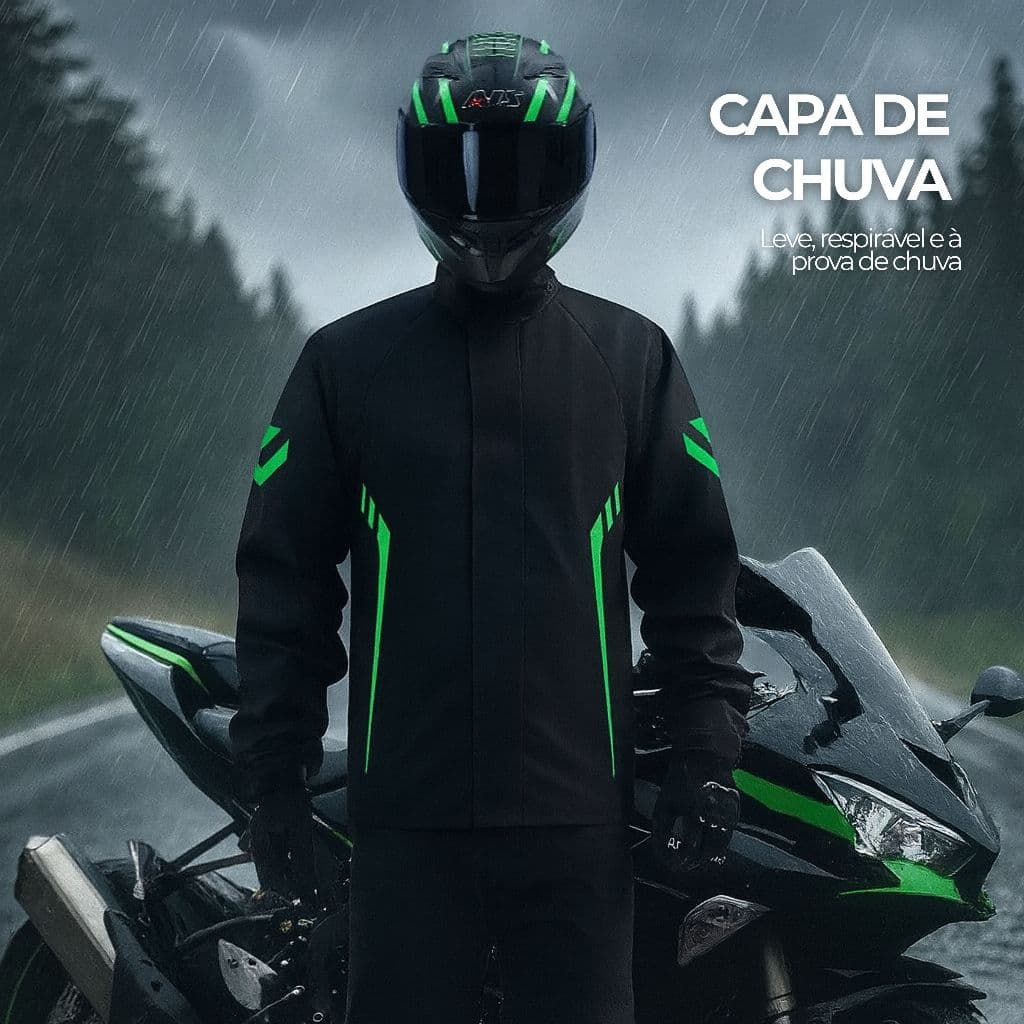 Capa Chuva Motoqueiro Impermeável Nylon Com Capuz Jaqueta + Calça