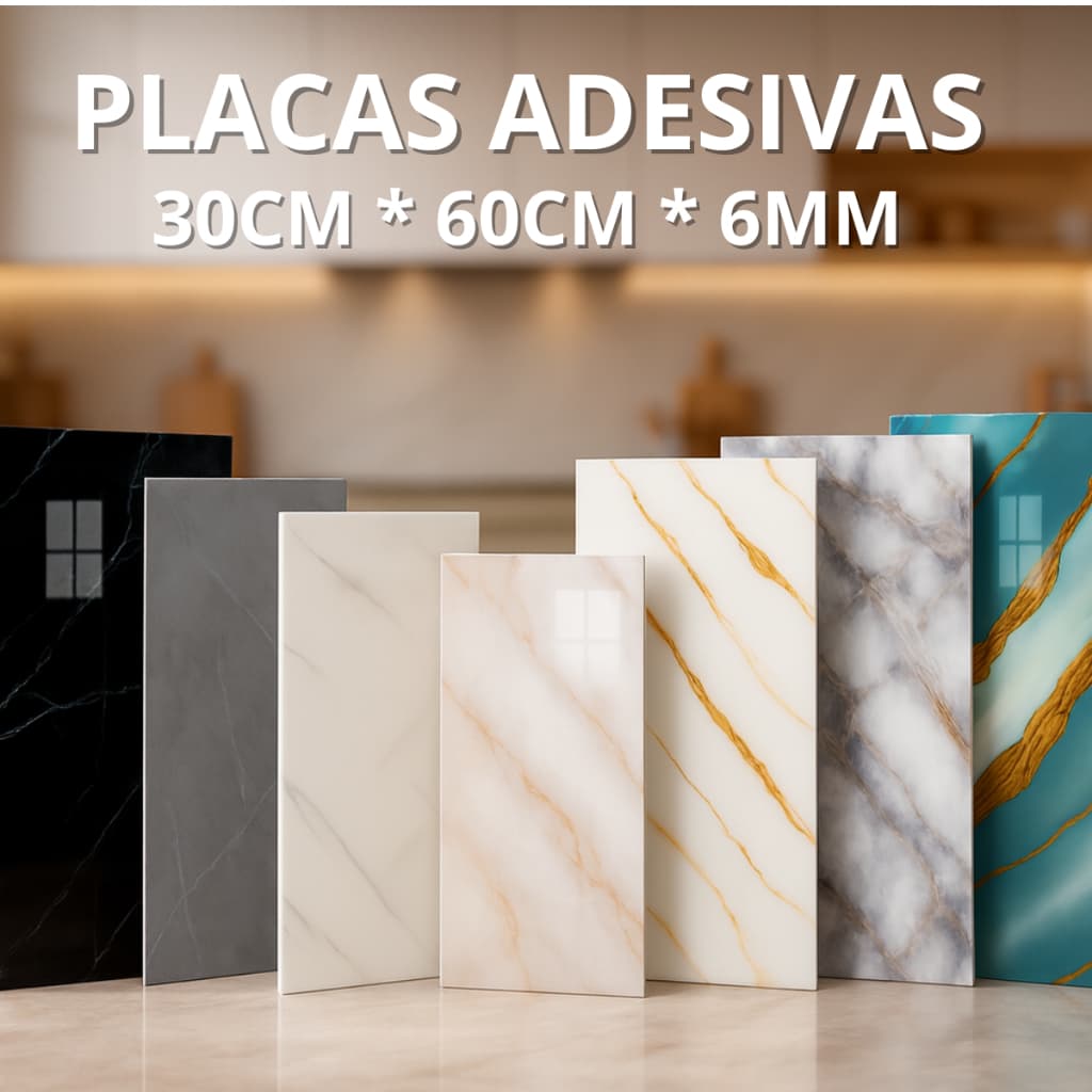 Kit 10/20/30 Placas de Parede Adesivas Mármore 3D Decoração 30 x 60cm Lavável