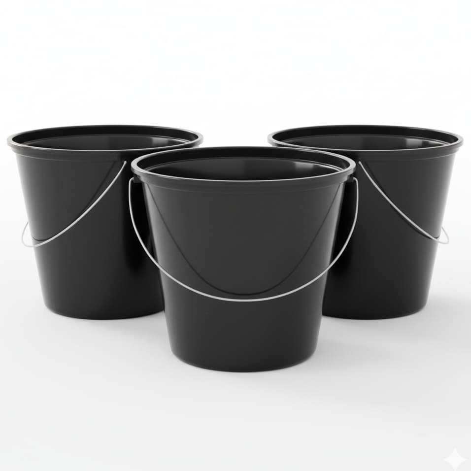 Kit Baldes 10 Litros Preto Limpeza Alça De Ferro Plástico Resistente Lavanderia