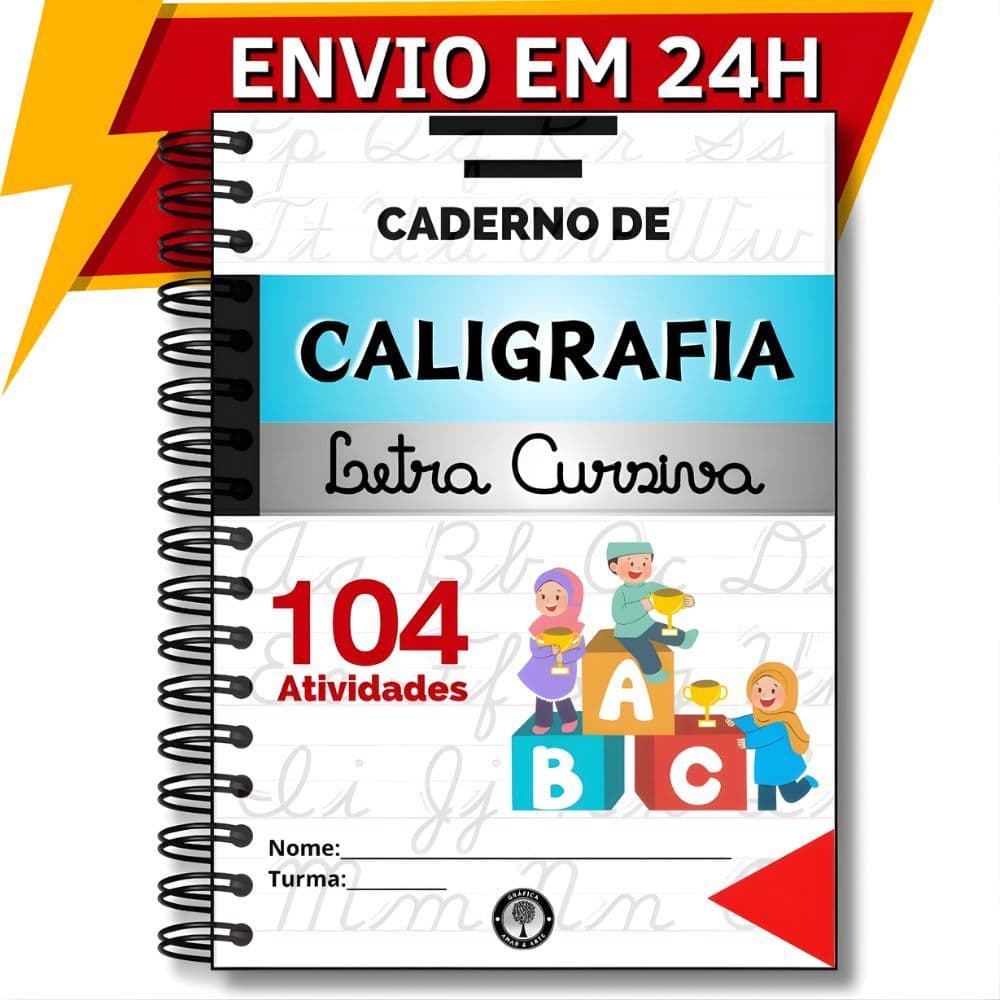 Caderno de Caligrafia Infantil Letra Cursiva Apostila Alfabetização