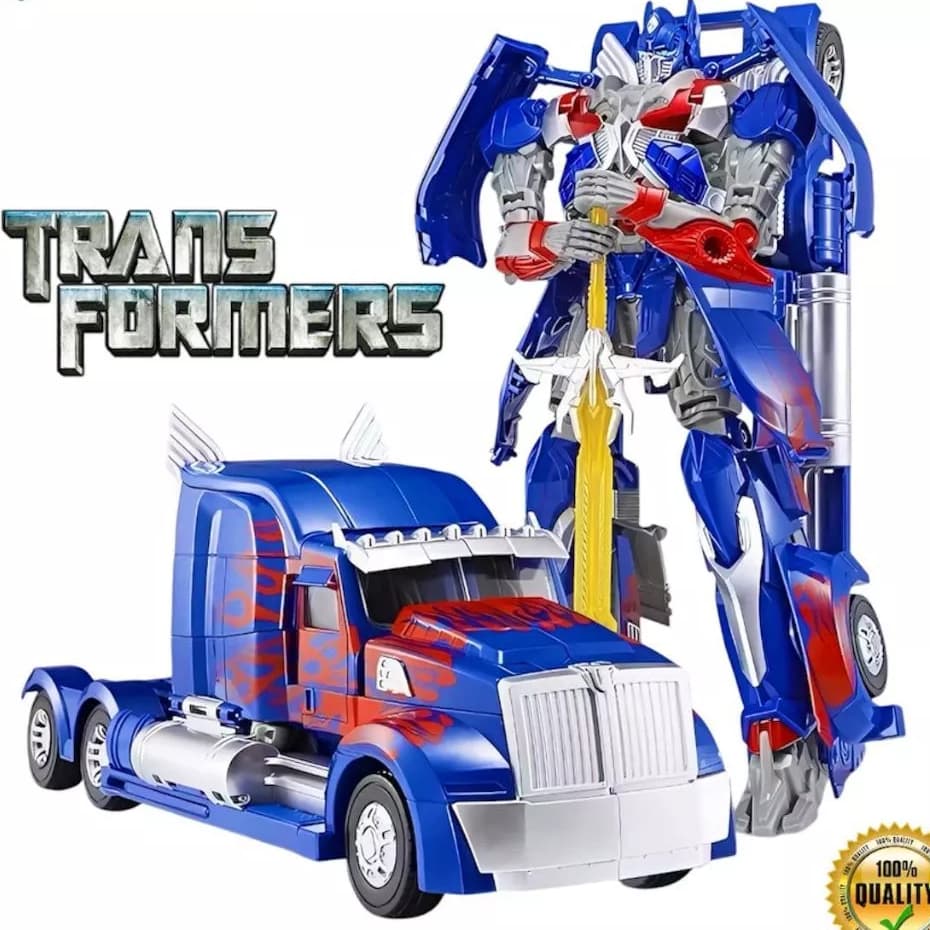 Brinquedo Carrinho Caminhão Transformes Vira Robô Optimus Prime Luzes e Som Bate e Volta Gira 360°