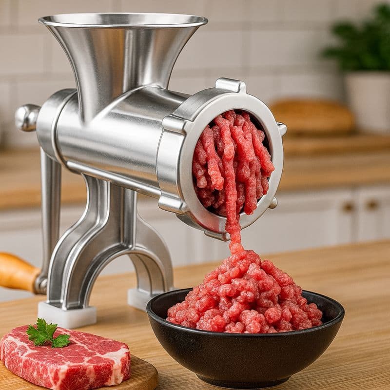 Moedor de Carne Manual Doméstico em Liga de Alumínio – Com Manivela, Ideal para Carnes e Biscoitos