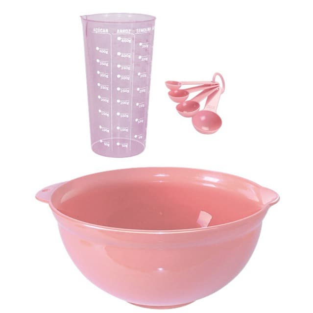 Kit Confeiteiro Bacia Bolo 2,5lt Copo Colher Medidora Rosa