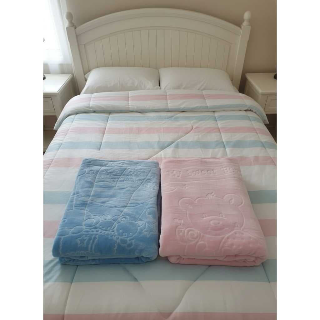 Cobertor Infantil Antialérgico Compressado Azul Rosa +1bb