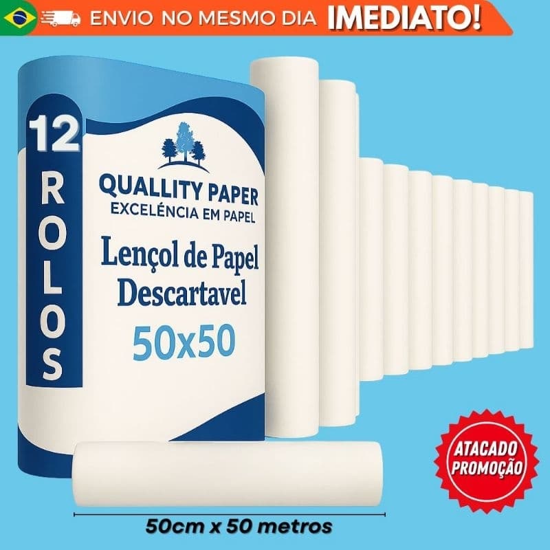 12 Rolos de lençol Hospitalar para maca de hospital 50x50 lençol descartavel