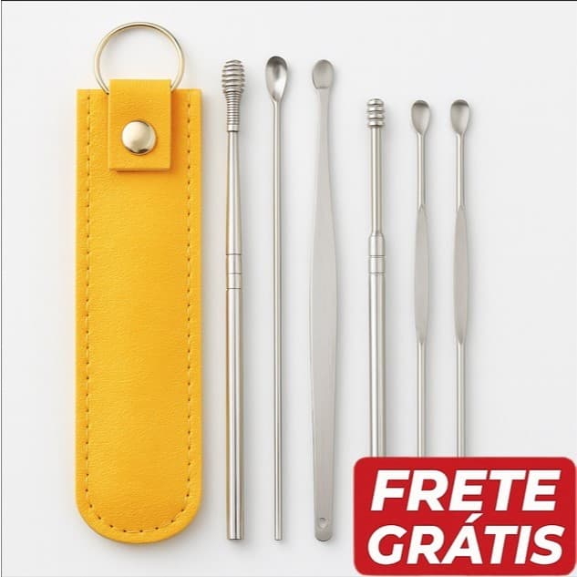 Kit Limpa Ouvido Aço Inox 6 Peças Limpador de Ouvido Aparelho de Limpar Ouvido Removedor de Cera