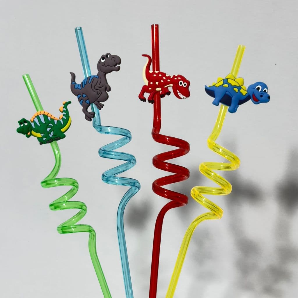 Kit 8/12/20 Canudos de Dinossauro Reutilizável Espiral Decoração Festa