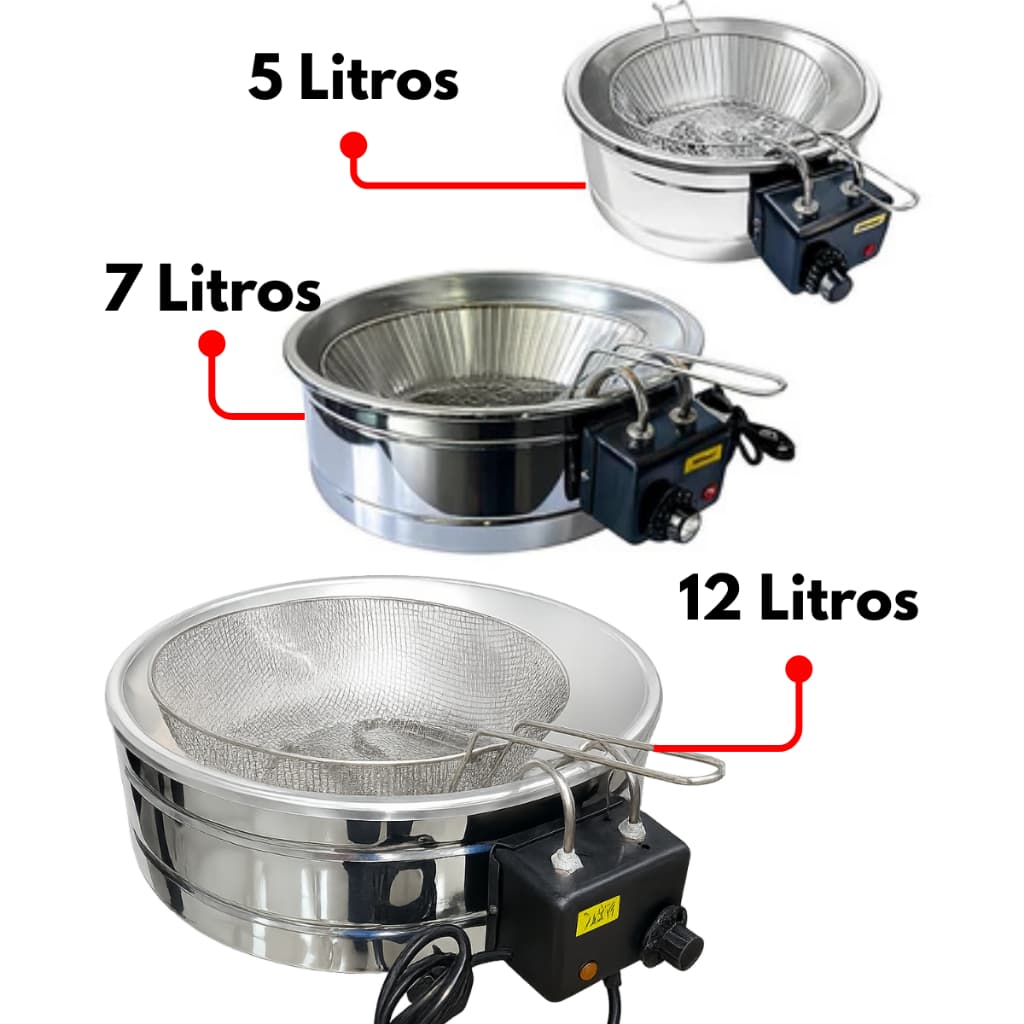 Fritadeira Elétrica Tacho de 12 Litros, 7 ou 5 Litros Base De INOX 110 ou 220V C/ Termostato