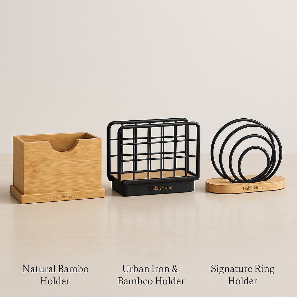 Porta Guardanapo Ferro e Bambu Organizador de Mesa Design Moderno Decoração Premium