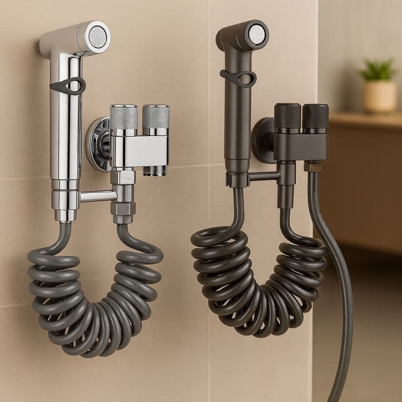 Kit Ducha Higiênica Dupla Banheiro e Lavatório Inox e ABS Chumbo/Cromado com Registro Duplo 1400