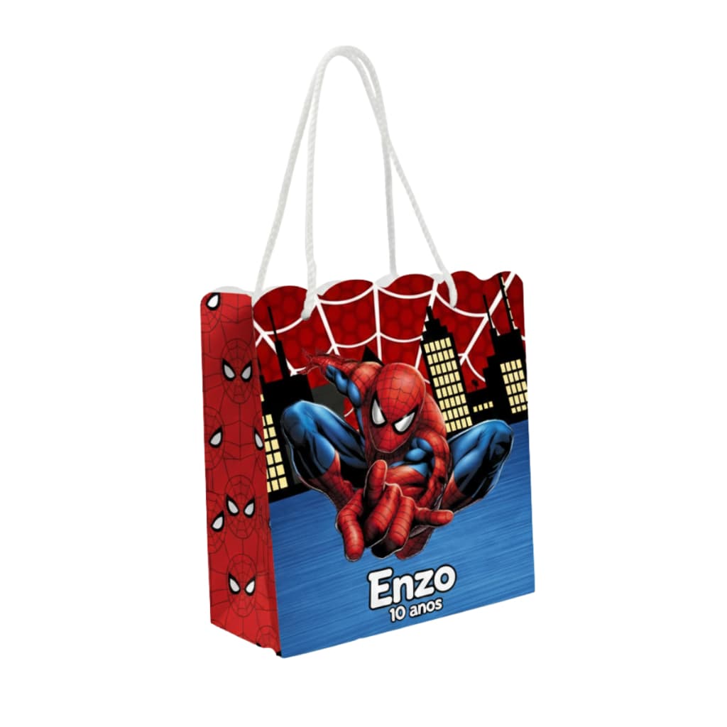 Kit 10 Sacolinha Personalizadas De Festa Infantil Super Herói Homem Aranha Nome Idade