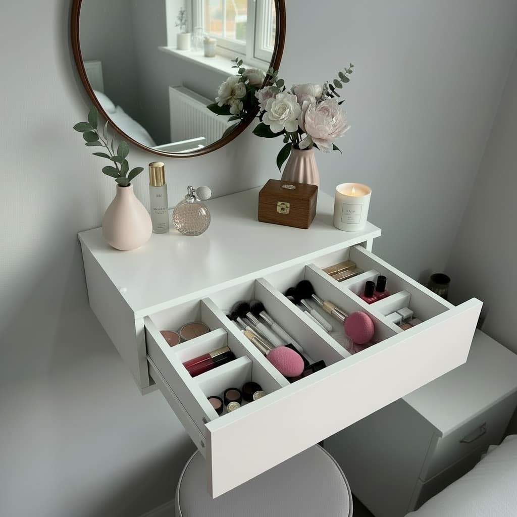 Penteadeira Escrivaninha Suspensa Organizadora Maquiagens Quarto 100% MDF corrediça telescopica