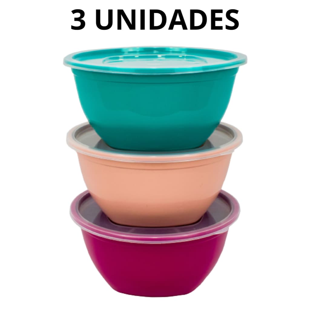 Kit 3 Saladeira 3,5Litros De Plástico Com Tampa Promoção Salada Pote Tapoer