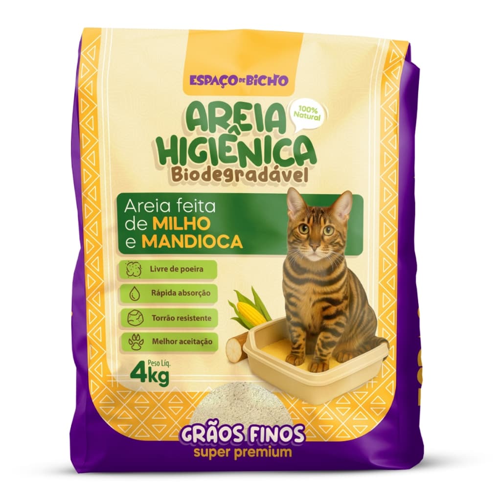 Areia Higiênica Biodegradável Espaço do Bicho Grãos Finos 4kg – Milho e Mandioca (100% Natural)