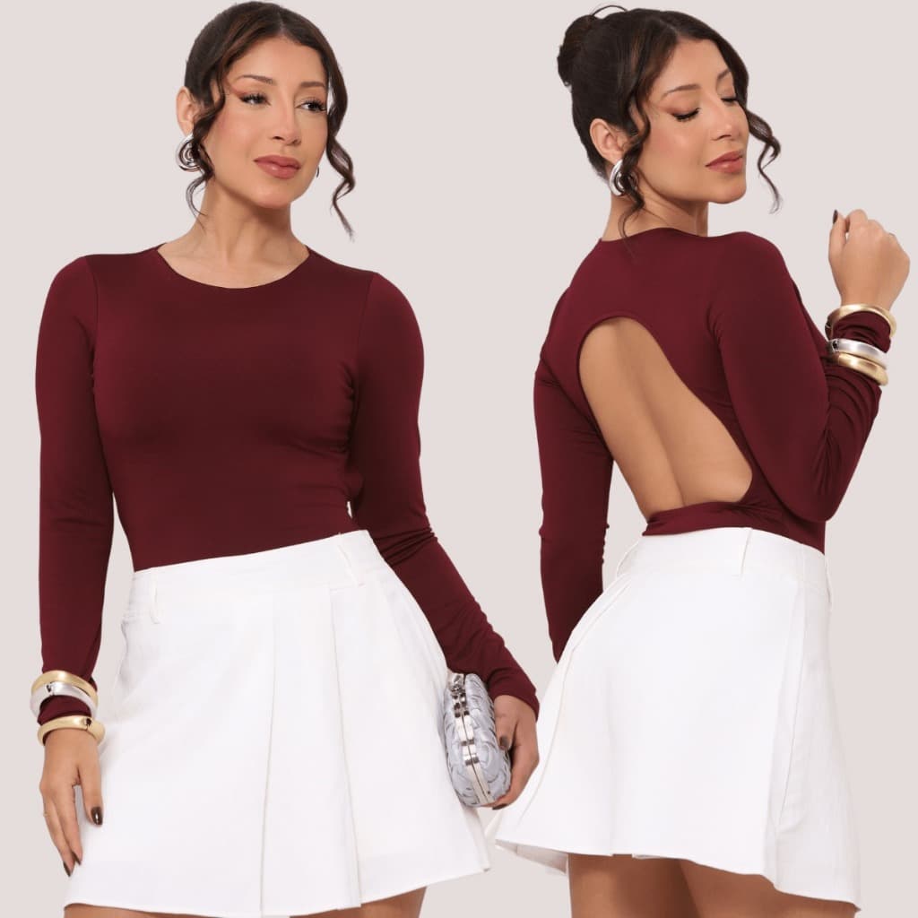 Body Feminino Manga Longa Costa Nua Suplex Max Linha Premium