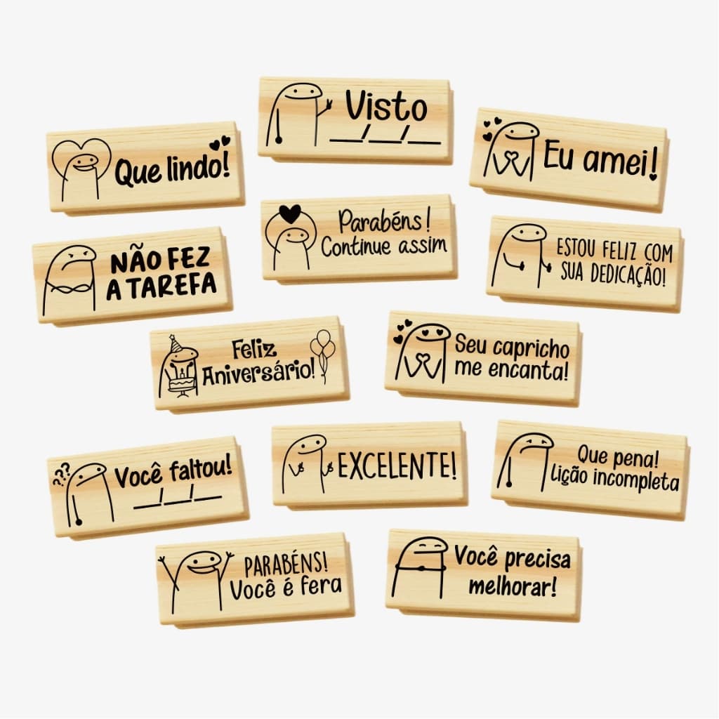 Kit Carimbo Pedagógico Personalizado 1,5x4cm com Nome do Professor Artesanal Madeira Flork Meme Bento Professor