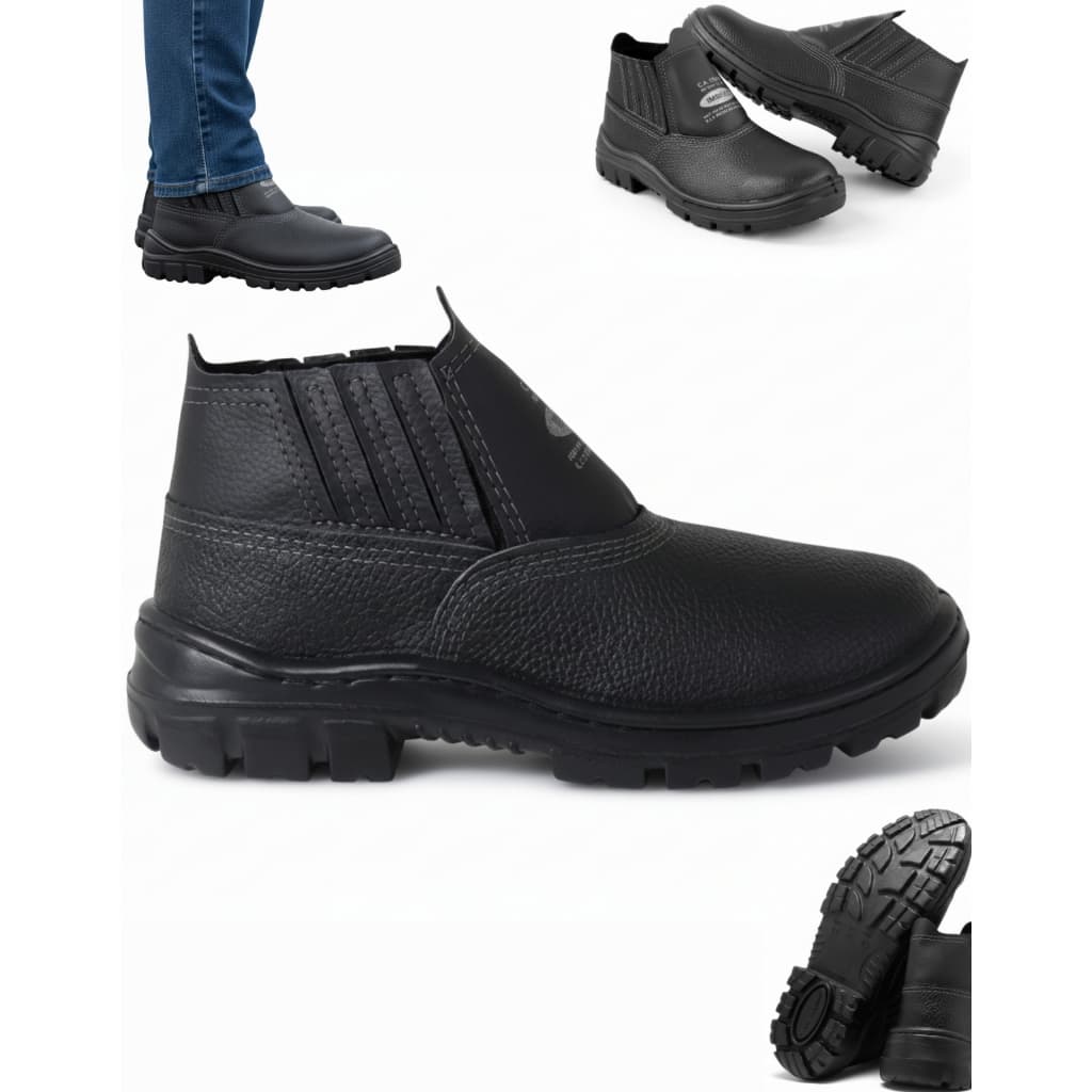Bota Botina Segurança Trabalho Couro Resistente Epi Bico Pvc Com CA Construção Civil Pedreiro Serviço Masculina Feminina