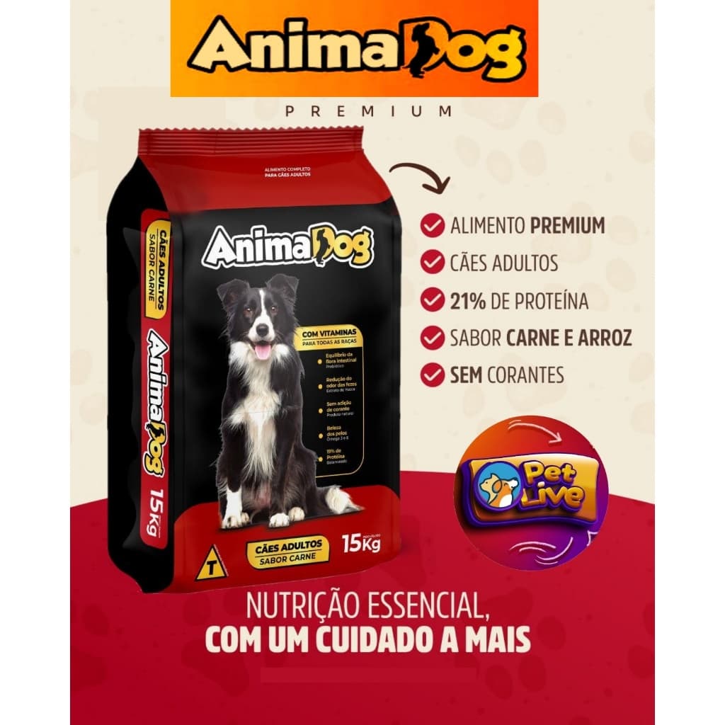Ração Para Cachorro 15Kg AnimaDog Carne Premium Para Cães Adultos de Todas As Raças 15kg