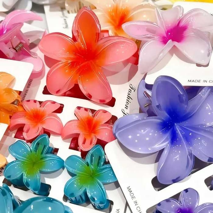 Kit 3 Presilhas Flor Havaiana Feminina – Piranha Garra de Cabelo Acessório Floral