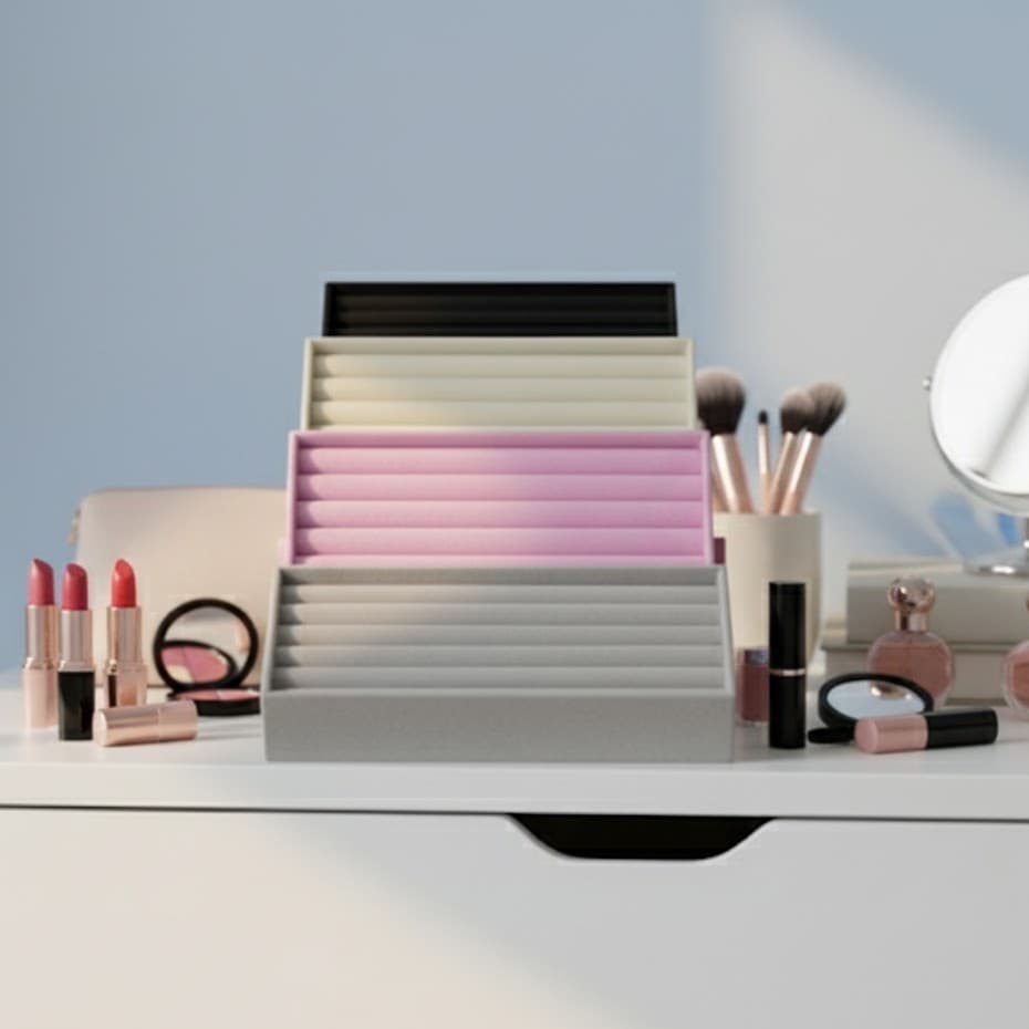 Bandeja expositora de veludo para anéis.