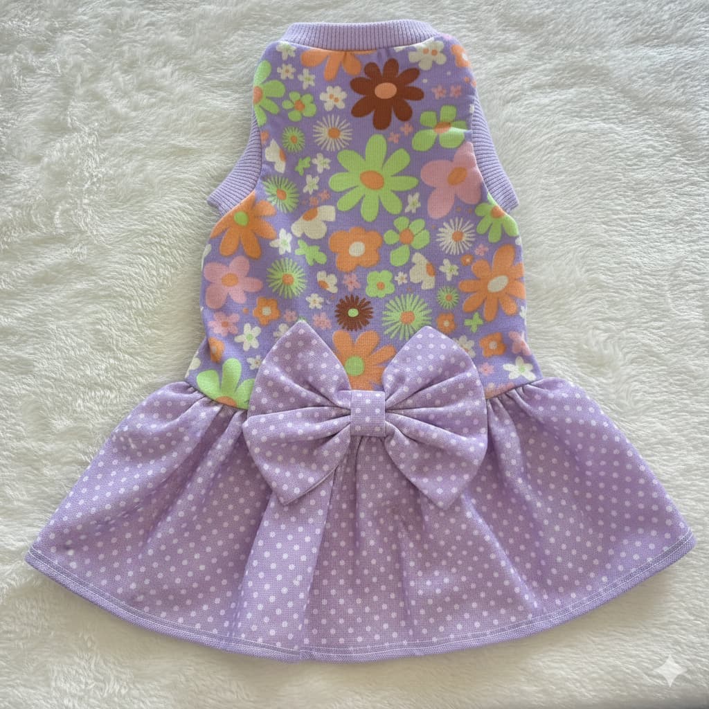 Vestido Pet Fêmea Cachorro Malha e Tricoline com Laço  Roupinha Pet Porte Pequeno Tamanhos P M G GG Estampas Variadas