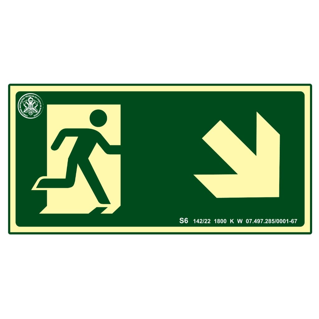 Placa de Sinalização Fotoluminescente Rampa Desce Direita S6/ Rampa Desce Esquerda S7