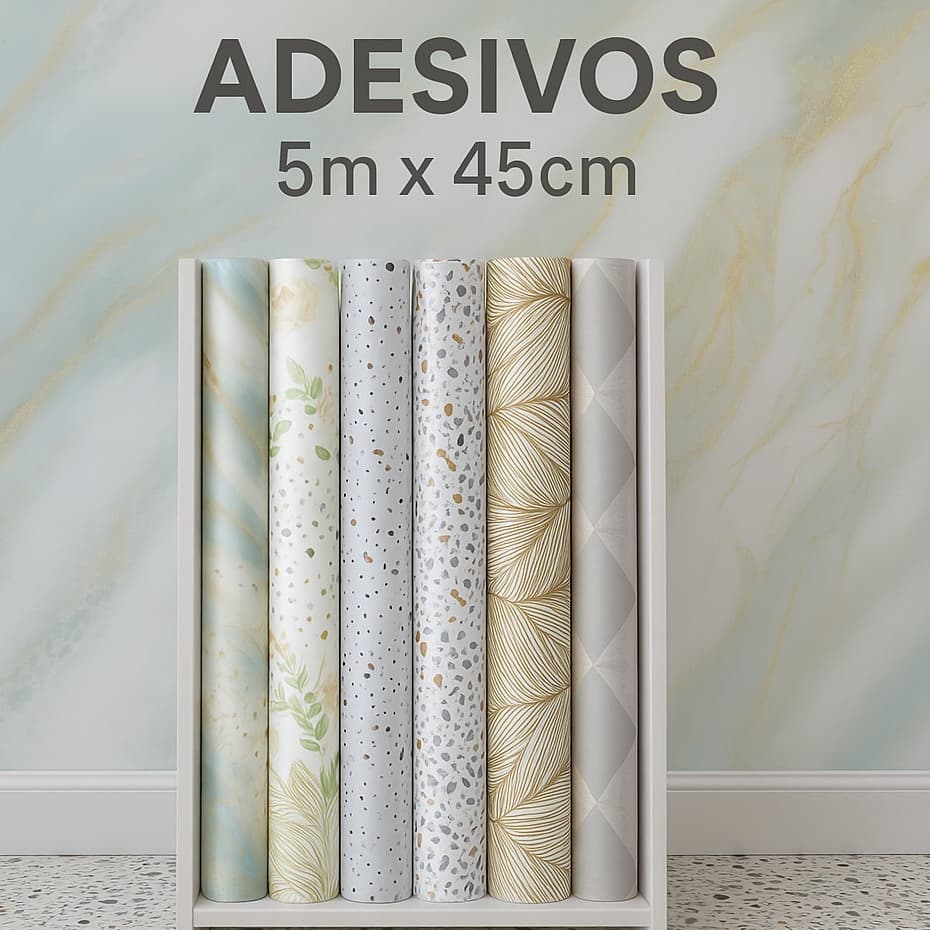 Papel de Parede Adesivo 5 metros x 45 centímetros Autocolante Floral Mármore Geométrico Infantil