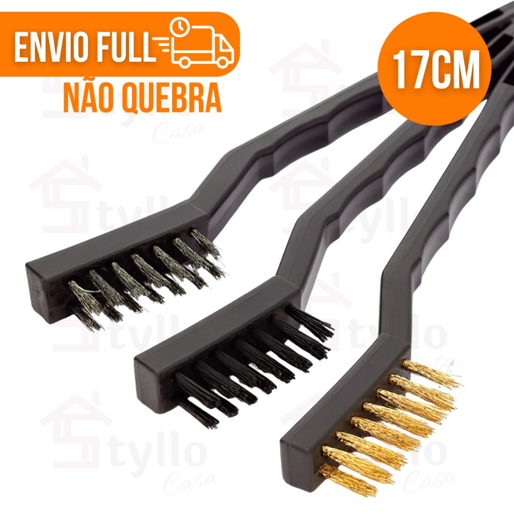 Kit Escovas de Aço Multiuso Aço Latão Nylon Cabo Plástico Envio Full