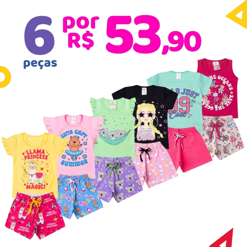 Roupa Infantil Menina Kit 6 Peças Verão 1 ao 16 Conjunto Feminino Criança Pronta Entrega