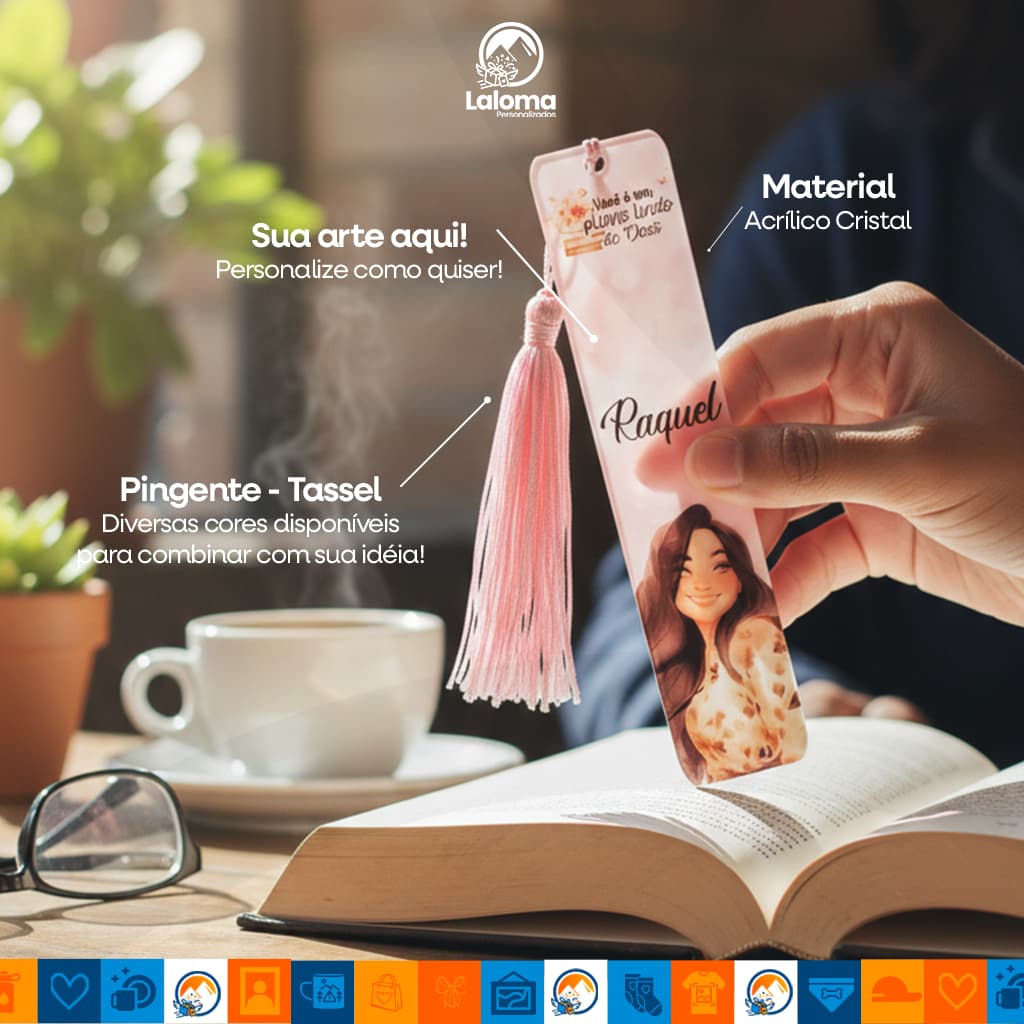 Marca Páginas Marcador de Livro Acrílico Pingente Tassel Personalizado do seu jeito Foto, Frase,Nome