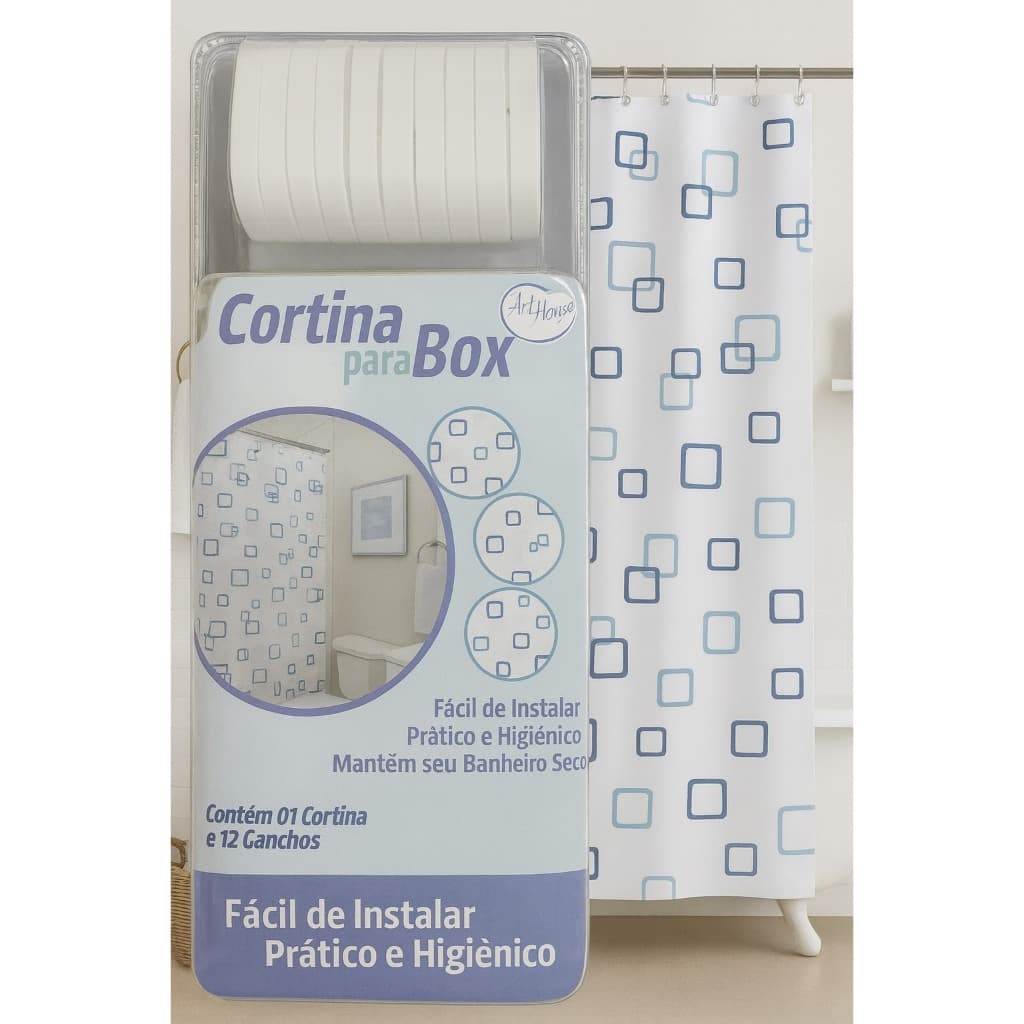 CORTINA BOX COM 12 GANCHOS 1,78 X 1,80 Plastico