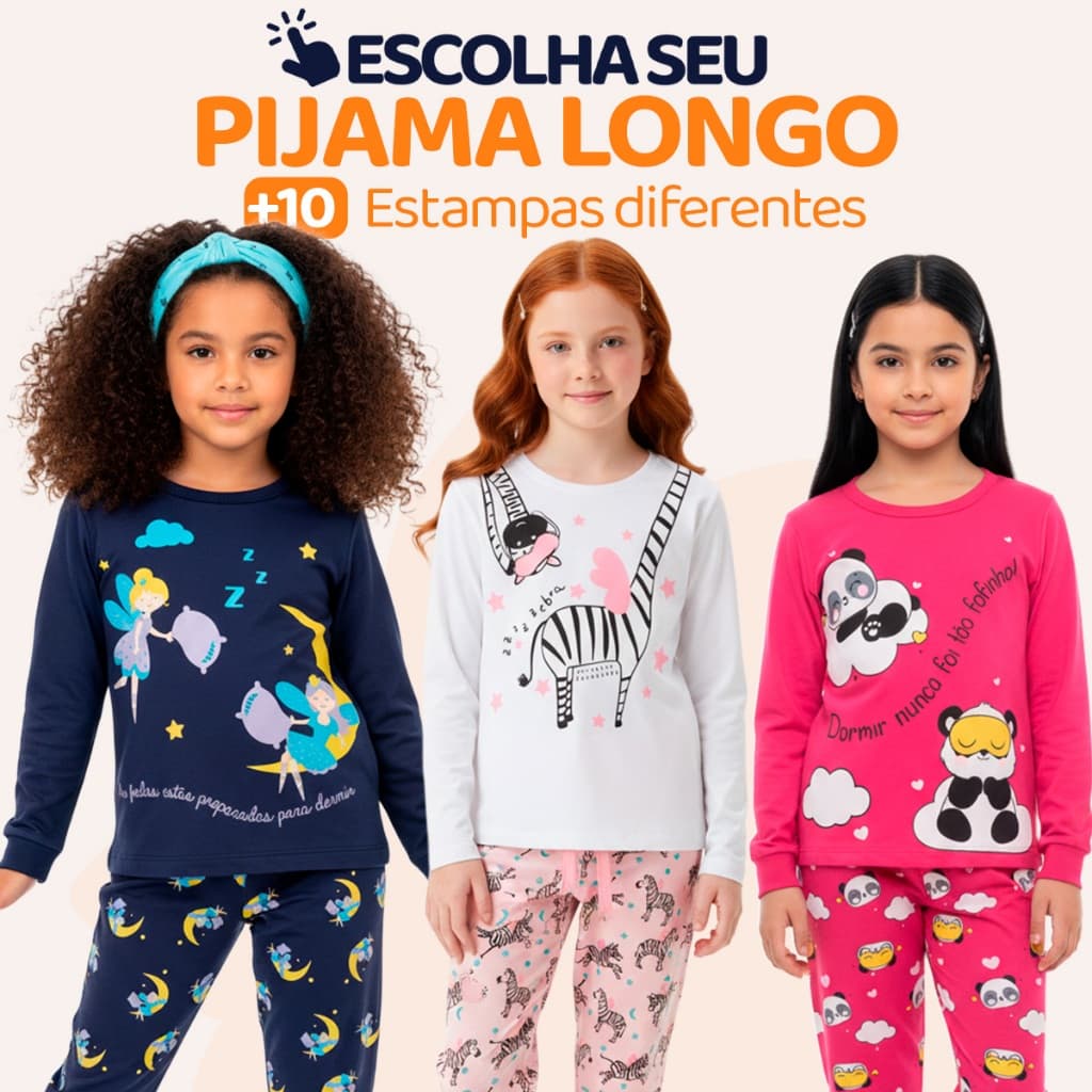 Pijama Infantil Menina Manga Longa Escolha Seu Modelo, com Estampas Fofas e Conforto Infantil Feminino Frio Inverno l03