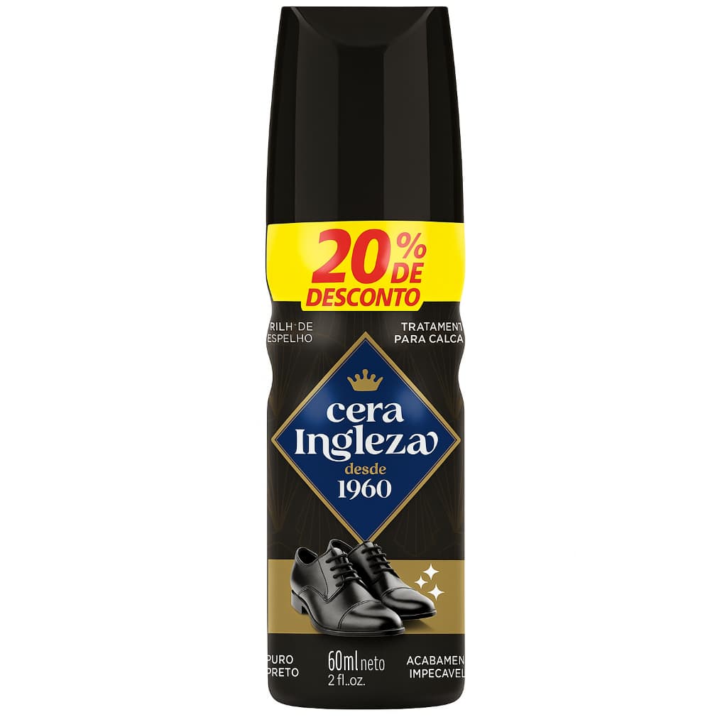 Cera Ingleza Líquida 60ml Preto – Brilho Polidor Imediato para Sapatos e Botas