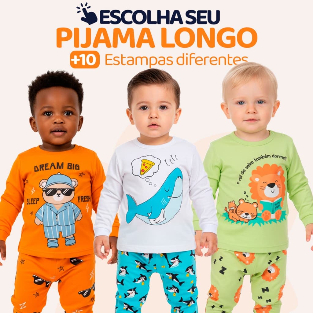 Pijama Bebe Menino Manga Longa – Escolha Seu Modelo, com Estampas Fofas e Conforto Infantil Masculino Frio Inverno l03