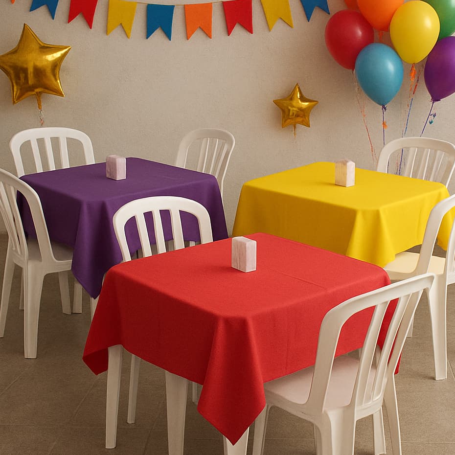 Toalhas de Mesa 1,40m x 1,40m com Caimento de TNT Cami Várias Cores Sua Escolha 5 ou 10 Unidades