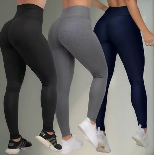 Kit 3 Calças Feminina Legging Grossa Para Academia Cós Alto