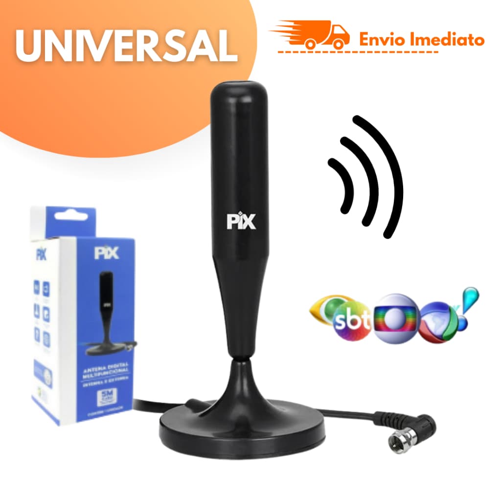 Antena Digital PIX 1,8M TV Interna Externa com Sinal HD Universal Imediato