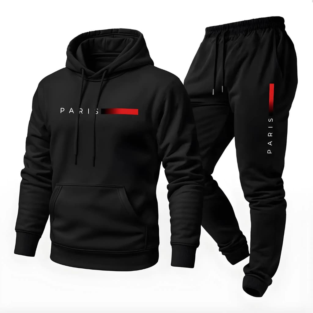 Kit Moletom Conjunto Canguru + Calça Flanelado Estampa Paris Unissex Com Capuz Algodão