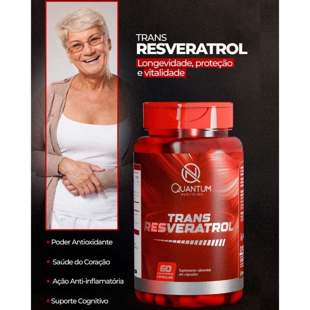 Kit 1-3 Trans-Resveratrol 165mg 60Caps Antioxidante Saúde pele cardiovascular e cognitiva Quantum