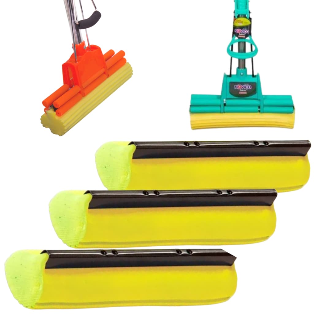 3 Refil Mop Rodo Mágico Absorvente Amarelo 27 Cm PVA Ponteiro Esfregão