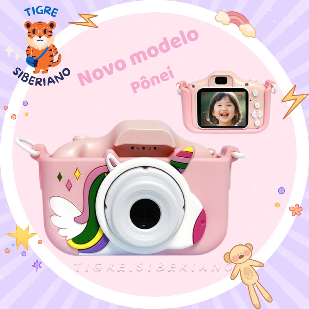 Mini Câmera Infantil Mini Recarregável Com Capa Video Jogos Fotos