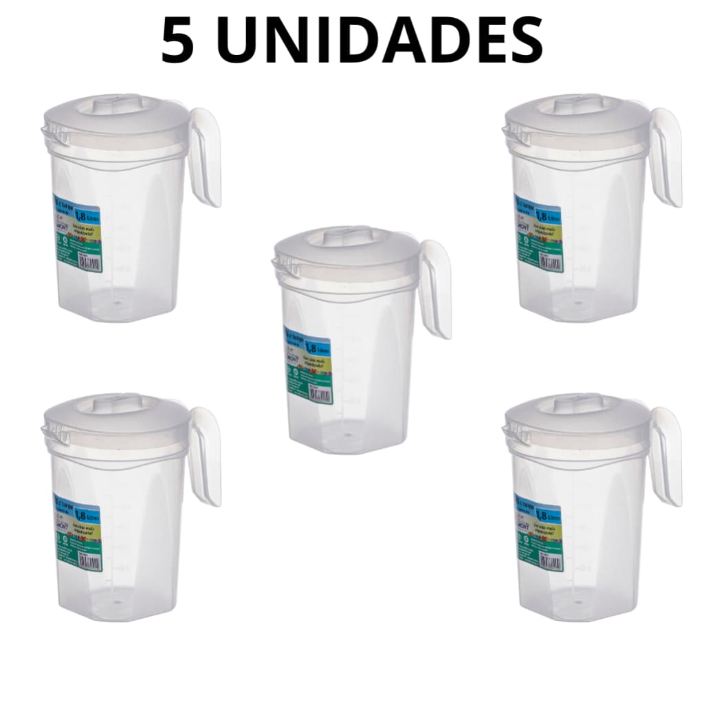 Kit 5 Jarras Transparente Plástica com Alça 1,8 Litros